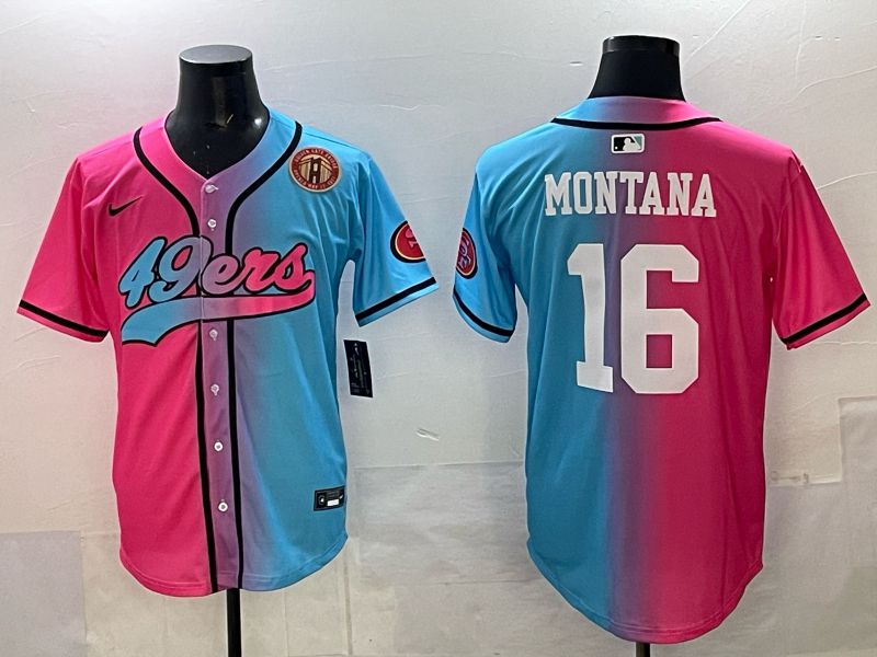 Men 2025 San Francisco 49ers #16 Montana Pink Blue Nike Limited NFL Jersey 010->milwaukee brewers->MLB Jersey
